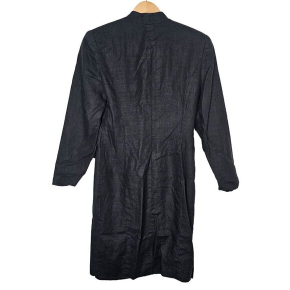 Vintage Linen Button Front Mandarin Collar Midi Dress‎ 80s-90s Women's S/M, 10 - Picture 2 of 14